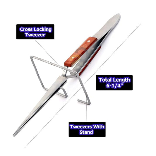 6-1/4" Straight Fiber-Grip Cross-Locking Tweezers with Stand for Soldering Welding Jewelry Making Repair Tool by G.S Online Store