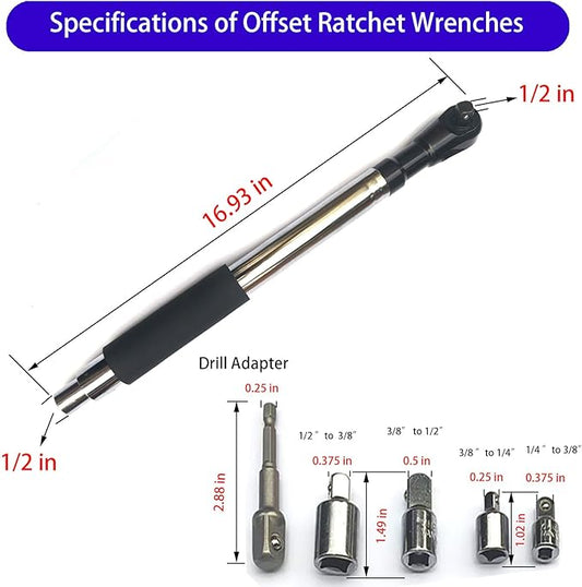 Offset Wrench Extender - 1/2" Drive Impact Wrench Adapter, Heavy-Duty Ratchet Extension for Tight Spaces, Fits Standard Sockets
