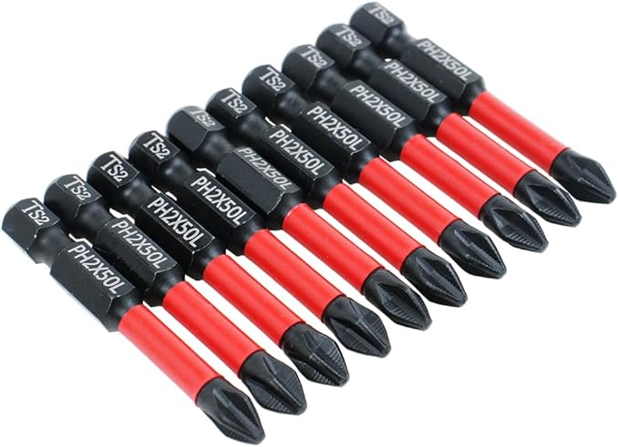 AUTOTOOLHOME 10 Pack Phillips PH2 Magnetic Anti Slip Screwdriver Bit Set 2" L TS2 Toolsteel HRC63 Anti-Slip Long Drill Bits 1/4 Hex Shank Cross Single and Double Head Bits Screw Impact Driver Bits