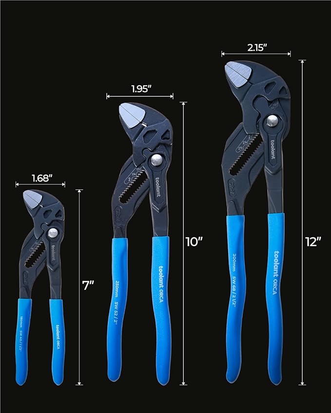 toolant 7-INCH Plier Wrench, CR-V Construction Adjustable Wrench With Pouch, Black Finish Smooth Jaw Pliers, Parallel Jaws with Comfortable Grips, Suitable for All Types of Nuts, Water Pipes, etc