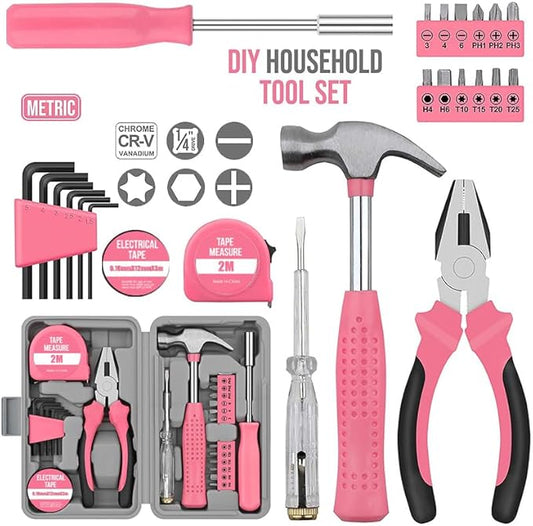 LIRFIX 24Pcs Pink Home Repair Tool Kit for Women - Compact Mini Starter Hardware Set with Hammer, Pliers, Screwdrivers - Portable Household Hand Tools, Ideal Christmas & New Year Gift for Ladies