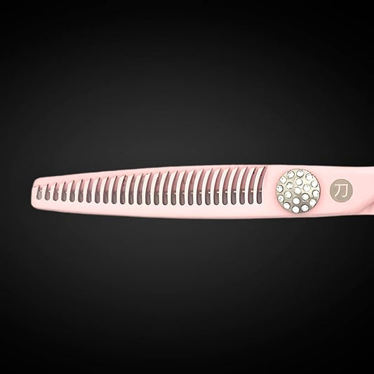 Pink Haircutting Scissors for Professional Use - 440C Stainless Steel w/Pink Titanium Finish - Sharp, Durable (5.5" Thinning Shears)