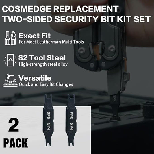 Security Bit Kit Set with Spanner Screwdrivers-SP4/SP6 Bit for Leatherman, Replacement Double-Ended Flat Screwdriver Bits for Leatherman Multi-Tool Accessories,S2 Steel (2Pack)