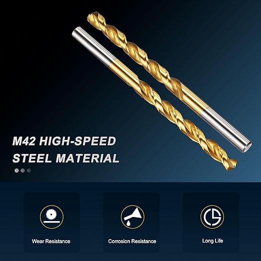 PATIKIL 7.5mm Drill Bit, M42 8% Cobalt High-Speed Steel Jobber Straight Shank 135° Titanium Nitride (TiN) Coated for Hard Metal Stainless Steel - 6 Pack