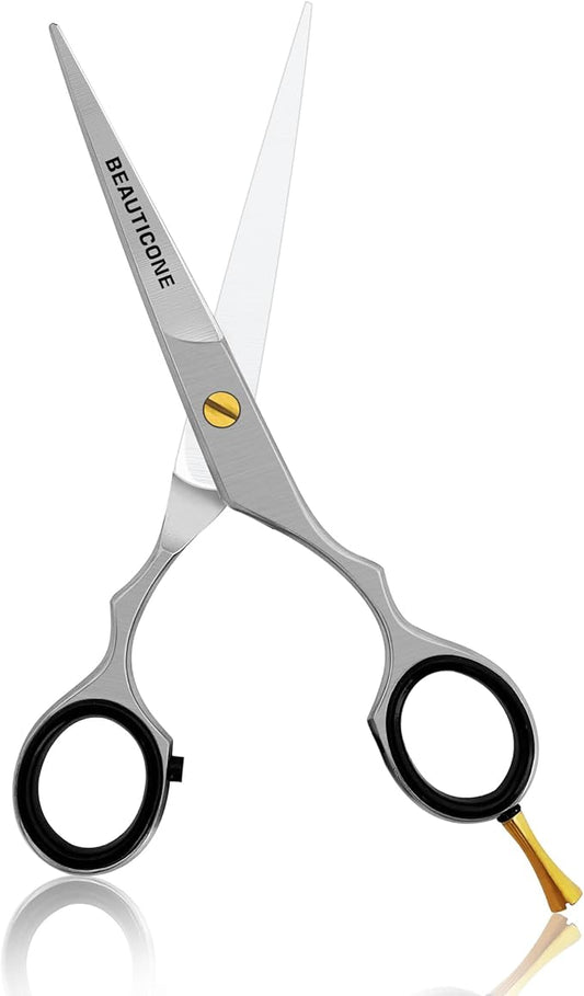 BEAUTICONE 짰 Hair Cutting Scissors - Professional Barber-Grade Salon Shears with Serrated & Razor Edge - Silver Premium & Extra Accs - Ultra Lightweight