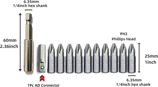 26 Pieces PH2 Phillips Magnetic Screwdriver Bit Set with Magnetic Screw Ring Holder and Insert Bit - Professional S2 Steel Tool Kit for Home/Car/Electronics Repair