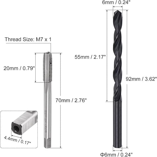uxcell Metric Tap and Drill Bit Set, M7 x 1 Thread Tap & 6mm Black Oxide Twist Drill Bit, Straight Flute Tap Tapping Threading Repair Tool Kit