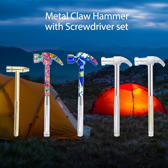 6-in-1 Multifunctional Metal Flower Hammer & Screwdriver Tool Set, Slotted/Flat Head Phillips Screwdriver Nail Puller with Non Slip Handle, Best Gift for Sweetheart (pink)