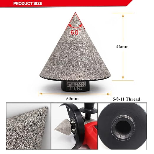 DT-DIATOOL Diamond Beveling Chamfer Bits for Granite Marble Tiles Existing Holes Diamond Hole Saw 5/8"-11 Thread Enlarging Polishing Shaping Holes of Size 1/4 Inch to 2 Inch