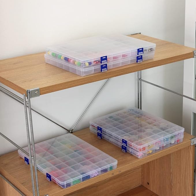 BangQiao 2 Pack Fixed 48 Grids Clear Plastic Divider Storage Box, Transparent Organizer Container Case for Bead, Button, Jewelry, Diamond, Craft, Small Parts, Sewing Kit竊똃IY Accessories