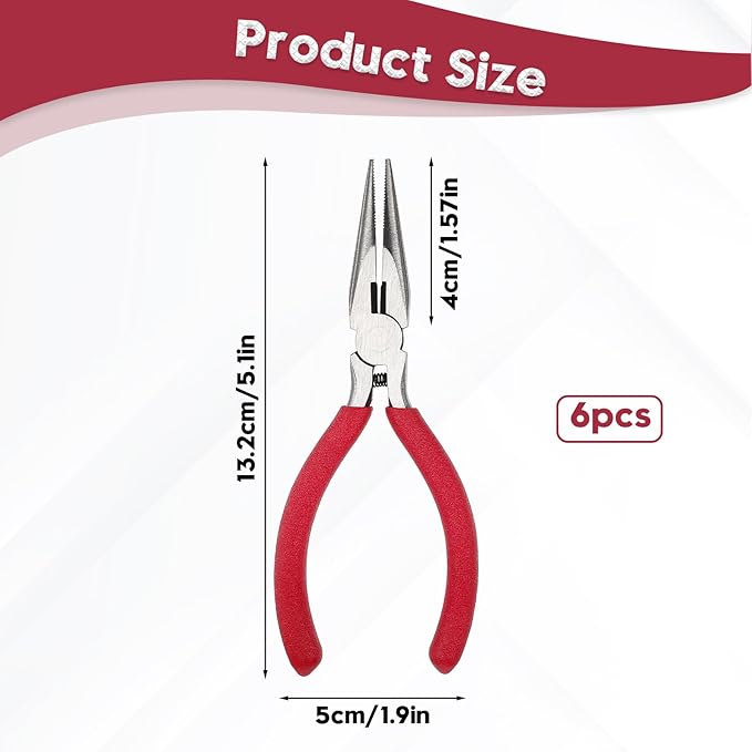 Needle Nose Pliers 5" Long Nose Pliers Set with Rubber Grip Mini Fine Needle Nose Pliers with Side Cutter for Cutting Wire Craft Jewelry Making(6 Packs)