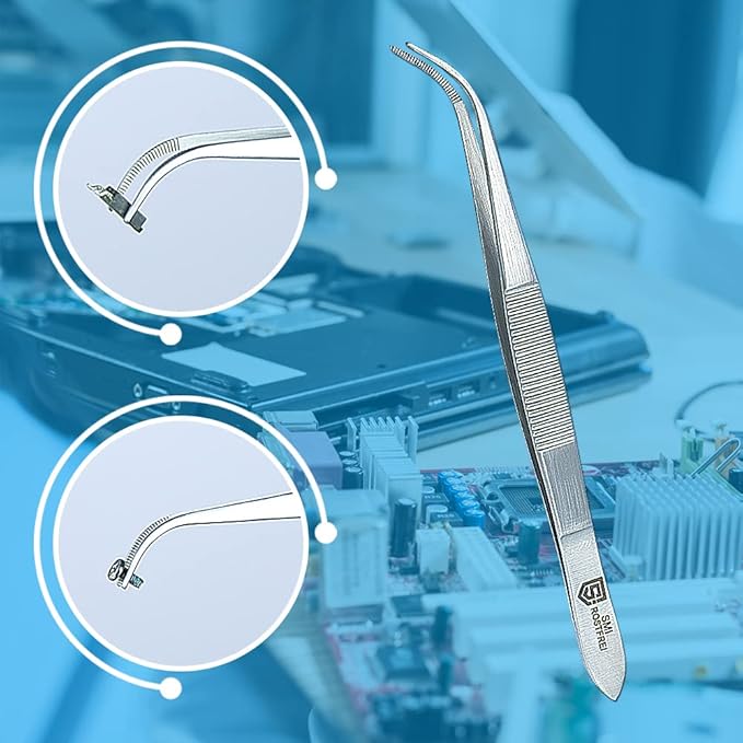 SMI 12.5 cm Lab Curved Tweezers, Anatomically Designed, Stainless Steel, Hobby Tweezers, Serrated Tip, DIY Crafting Precision Tweezers