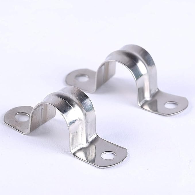 30Pcs Silver M12 Pipe Clamps 1/2 inch Rigid Pipe Strap Pipe Clamp Tools Stainless Steel Pipe Mounting Clamp U Bracket with 2 Holes U Clamps for Fixing Pipe or Cable竊똚orkholding Devices