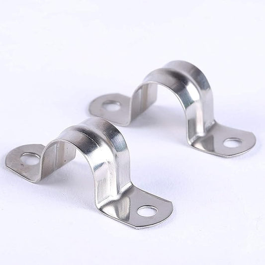 30Pcs Silver M12 Pipe Clamps 1/2 inch Rigid Pipe Strap Pipe Clamp Tools Stainless Steel Pipe Mounting Clamp U Bracket with 2 Holes U Clamps for Fixing Pipe or Cable竊똚orkholding Devices