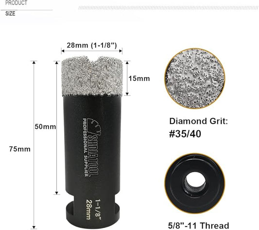 SHDIATOOL Diamond Core Drill Bits 1-1/8 Inch for Porcelain Ceramic Tile Marble Brick Vacuum Brazed Hole Saw 28mm
