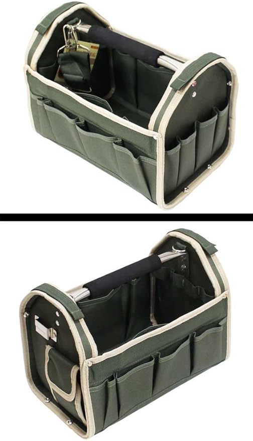 RAVEN 12.5" Green Tool Carry-All | Premium Canvas with Multi-Pockets | Metal Handle & Rubber Feet | 12.5" x 9.5" x 8" | Best for Tools, Crafts & Supplies