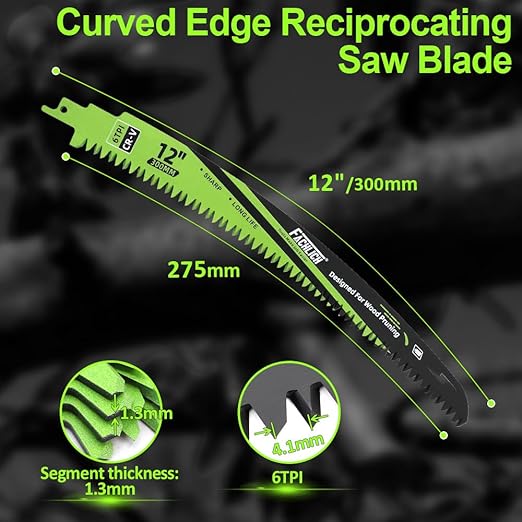 Japanese Teeth Reciprocating Saw Blade 12Inch - Saber Saw Blades Wood Pruning, 2pcs Curved Edge 6TPI for Tree Trimming, Wood/PVC Pipe Cutting, Cr-V Sabre Blades