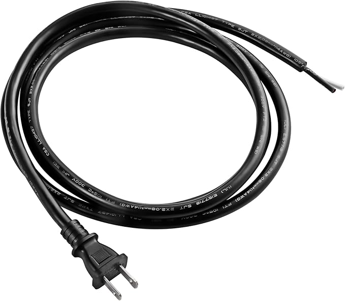 Power Tool Replacement Cord, 2 Prong Polarized 14 Gauge Replacement Power Cord with Open End, Heavy Duty 125V Supply Cable for AC Appliance, NEMA 1-15 Plug UL SJT 14AWG (10FT)