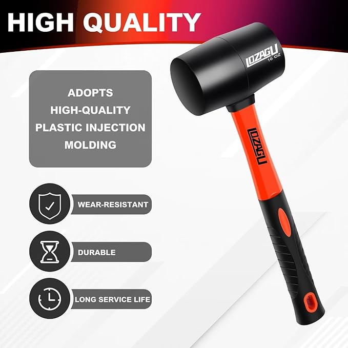 2-Pack Rubber Mallet Hammer Set, 16oz & 35mm Tool for Flooring, Tent Stakes, Woodworking, Camping, Crafts, Jewelry Wood