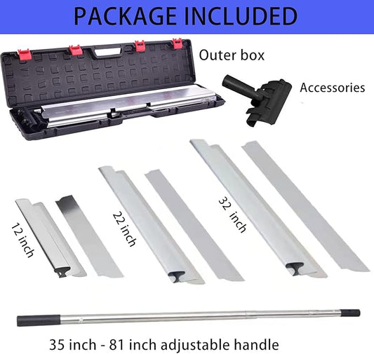 BXGTECH Drywall Tools Skimming Blade with Extension Handle - 12", 22" & 32" Blades Extruded Aluminum 301 Stainless Steel Construction Tools End Caps, Wall-Board with 0.5mm&0.35mm Thickness