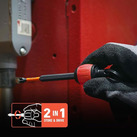 Bit Holder Key Chain Screwdrivers - Railer Heavy Duty 1/4" Hex Soft Ball Grip Bit Holders & Secure Keychain Carabiner. HVAC Tools w/Quick Release For Nut Drivers, Impact Driver & Drill Bits