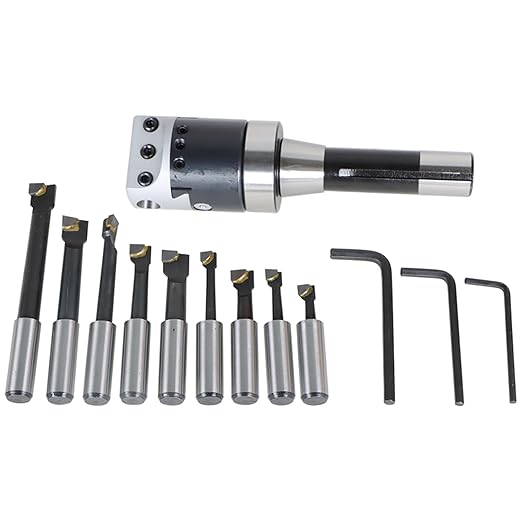 WFLNHB 2 Inch Boring Head R8 Shank 9pcs 1/2 Inch Carbide Boring Bar Set milling Machine Boring Head Set