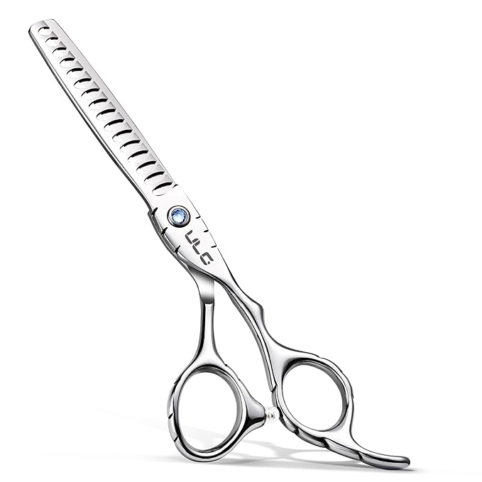 ULG Hair Thinning Scissors 6.7??Shark Series 100% Japanese Stainless Steel, Offset Handle, 16-Tooth Fishbone Chunker 45% Hair Removal, Professional Barber Layering Shears for Salon & Home Hair Styling