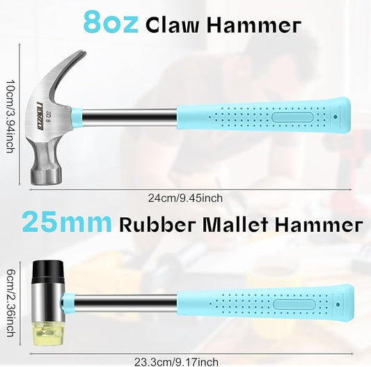 8oz Hammer, 2-Piece Small Claw Hammer & Rubber Mallet Hammer Mini Hammer Set
