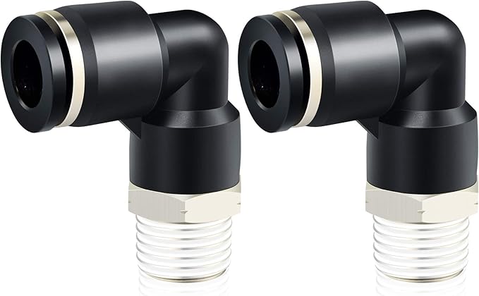 TAILONZ PNEUMATIC Male Elbow 4mm Tube OD x 1/4 Inch NPT Thread 90 Push to Connect Fittings PL4-N2 (Pack of 2)