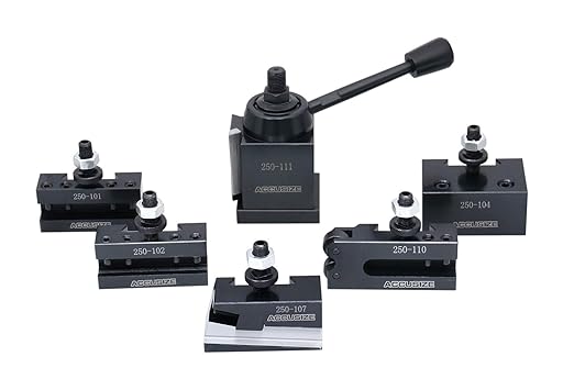 Accusize Industrial Tools - AXA 6 Pc Wedge Type Quick Change Tool Post Set, for Lathe Swing 6-12 Inches, Includes 5 Tool Holders, 0251-0111