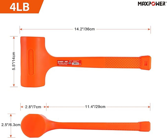 MAXPOWER Dead Blow Hammer, 4LB Dead Blow Mallet with Checkered Grip Handle, Spark and Rebound Resistant Orange Deadblow Hammer