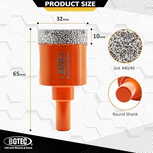 Dry Diamond Drill Bit - BGTEC 1pc 1-1/4" 32mm Hole Saw for Granite,Marble,Masonry, Concrete, Tile/Ceramic, Glass, Hard Plastic,Vacuum Brazed Diamond Core Drill Bit Kit
