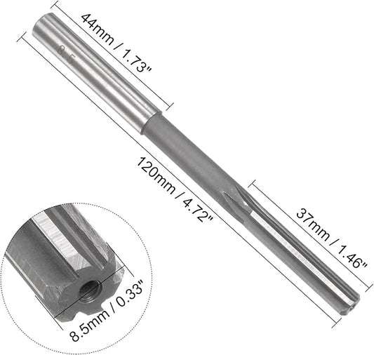 uxcell Chucking Reamer 8.5mm, H7 HSS Lathe Machine Reamer 6 Straight Flutes, Round Shank Milling Cutting Tool, Metric Reaming Drill Bit for Stainless Steel Metal Hole