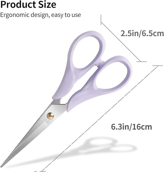 Gold Scissors, Stainless Steel Blade with Acrylic Handle, All Purpose Scissor for Office, School, Home, Fabric Shears, Tijeras (6.3" Purple)