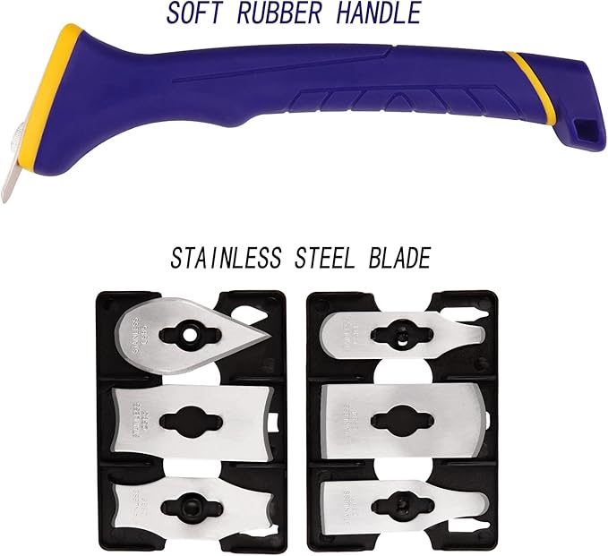 MANUFORE Soft Grip Contour Paint Scraper, 6pcs Different Stainless Steel Blades for Removing Paint, Varnish, Putty Caulk or Rust for Scraping Various Rounded and Contoured Wood Surfaces