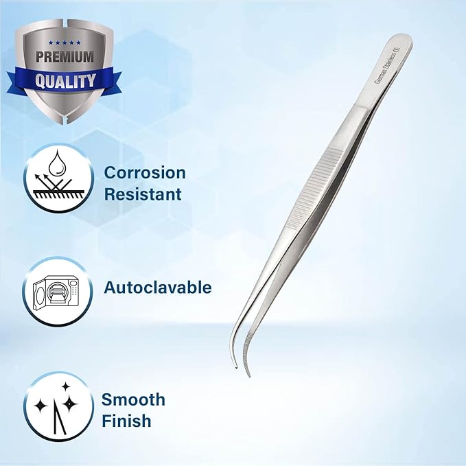Lab Tweezers High Precision Forceps, Fine Strong Curved Point Tweezers, Stainless Steel (5.5 Inch)