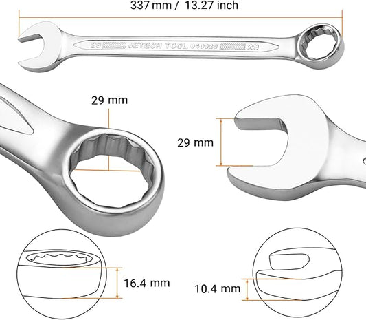 Jetech 29mm Combination Wrench - Industrial Grade Spanners with 12-Point Design, 15-Degree Offset, Made with Durable Chrome Vanadium