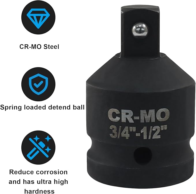 3/4" Female to 1/2" Male Impact Socket Adapter, Black Wrench Socket Adapter For Impact Driver