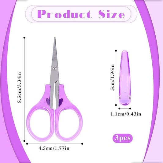 3Pcs Small Scissors All Purpose Craft Scissors Stainless Steel Scissors with Protective Cover Mini Detail Craft Scissors Precision Straight Fine Tips Design for Paper Cutting,Scrapbooking, Sewing