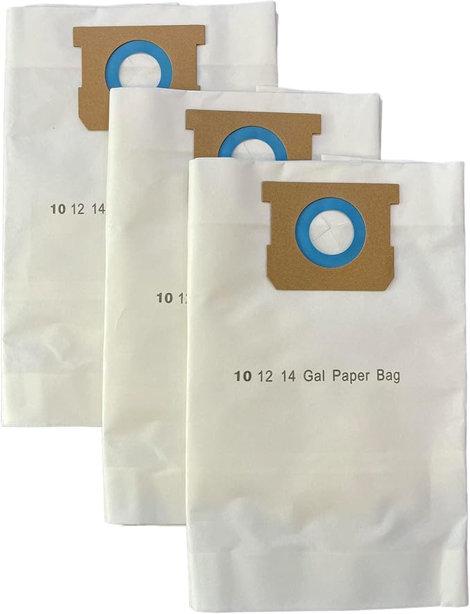 3 Replacement Bags for Shop Vac 10-14 Gallon 9067200 Type I + Type F Wet/Dry Vacuum Cleaners.
