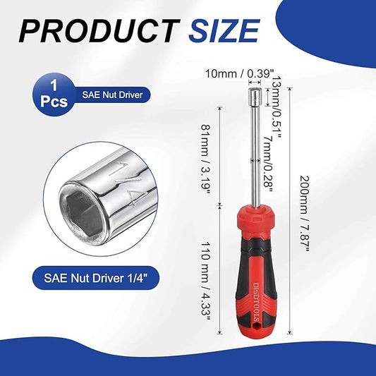 HARFINGTON SAE Nut Driver 1/4" CR-V Non-Magnetic Tip Hollow Shafts Hex Socket Screwdriver with Anti-Slip Handle for Automobile Repair Bit Driver