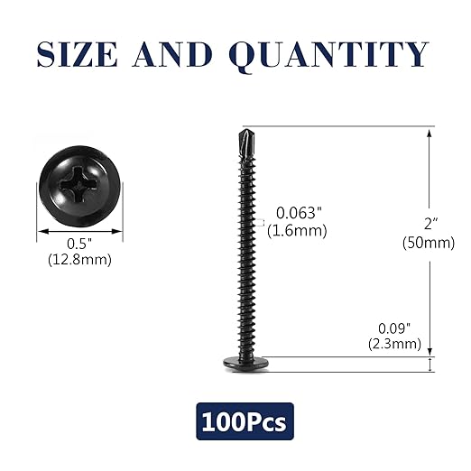 #10 x 2 Sheet Metal Screws 100Pcs 410 Stainless Steel Truss Head Fast Self Tapping Screws Black Oxide by SG TZH