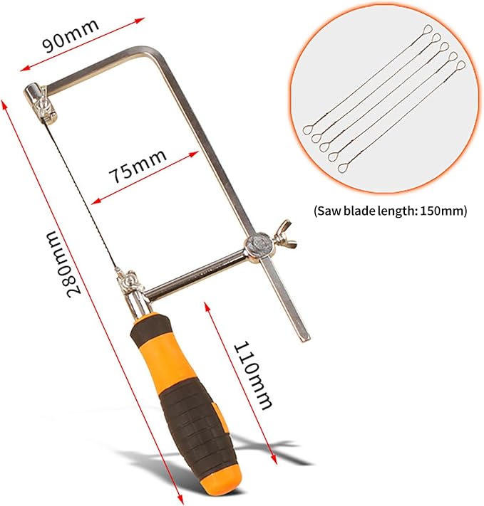 Coping Saw Heavy Duty Metal Woodworking Hand Saw Fast Cutting Non-slip Hacksaw, 5 Replacement Blades Set, For Woodworking Jewelry Plastic Metal Wood Cutting Crafts Making