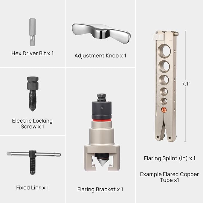 TURBRO HVAC Flaring Tool for 1/4?쇺?to 3/4?쇺?Pipes, Electric and Manual Flaring Tool, Compatible with Drills, Eccentric Cone Type for 45 Degree Single Flares, for Copper and Aluminum Pipes