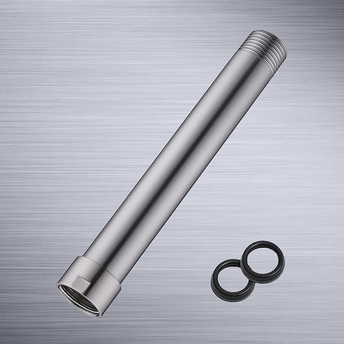6 Inches Shower Head Extension Arm, Shower Arm Extender for Rain and Handheld Shower Head, Solid Stainless Steel Straight Bathroom Extension Arm,Female to Male NPT 1/2 Inch, Brushed Nickel