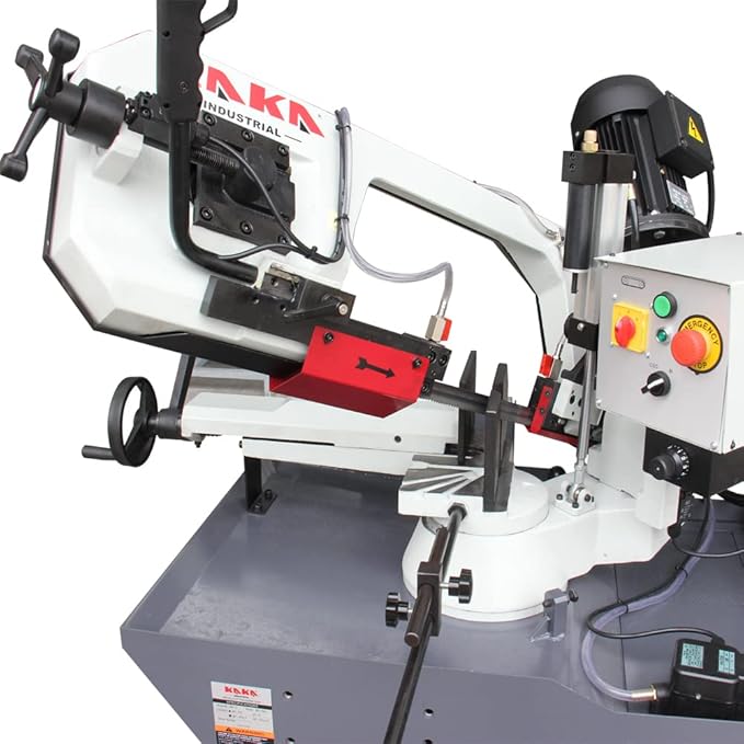 KAKA INDUSTRIAL Mitering Band Saw 10 inch x 6.1 inch Cutting | BS-106G 3-Phase Ready,60° Hydraulic Swivel Head, Auto Shut-Off Safety, Coolant Pro System | 1.5HP for Steel and Beams