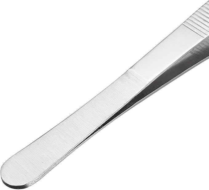 uxcell 10-Inch Stainless Steel Tweezers with Curved Pointed Serrated Tip