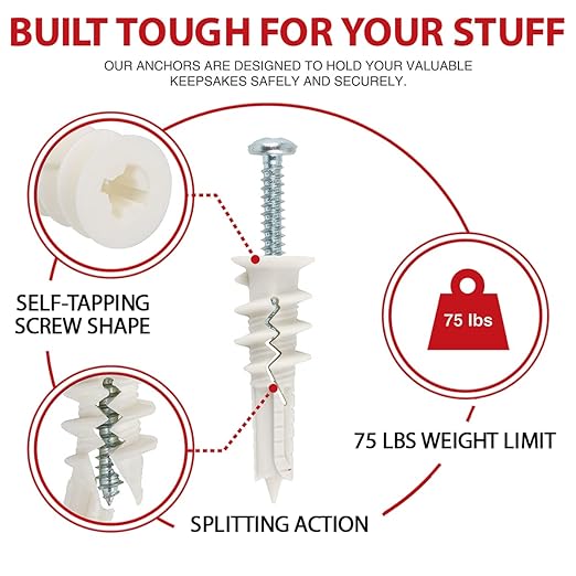 120Pcs #8 Self Drilling Drywall Anchors and Screws kit #8 x 1-1/4?? Superb Wall Anchors for Drywall, Holds Upto 75lbs ??No Drill Hole Required with These Dry Wall Screws and Anchors