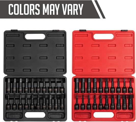 SUNEX TOOLS 2637, 1/2" Drive Master Impact Hex Driver Set, 20Piece, SAE/Metric, 1/4" - 3/4", 6mm - 19mm, Cr-Mo Steel, Dual Size Markings, Heavy Duty Storage Case, Meets ANSI Standards