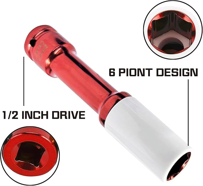 Greywolf 1/2 Inch Drive Nut Socket Set, 3 pcs Wheel Nut Socket Set, Score Nut Thin Wall Wheel Impact Deep Socket Set, Extra Long 150mm Deep Socket for Wheel Nut Remover, Metric Sizes 17 19 21mm